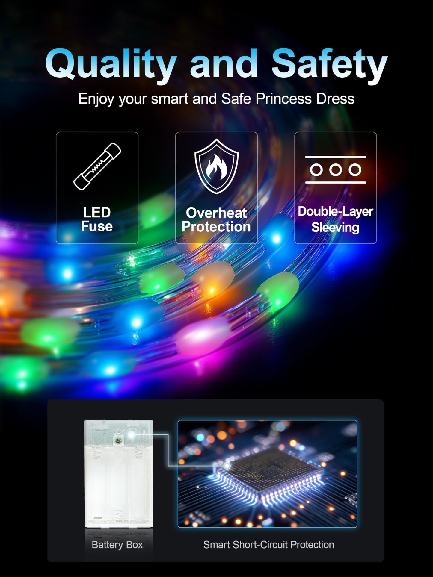 BLINGCOS Princess Costumes for Girls with RGB LED Lights, Princess Dress Up Clothes Music Sync & App Control, Girls Dress Up for Halloween, Christmas, World Book Day, 110