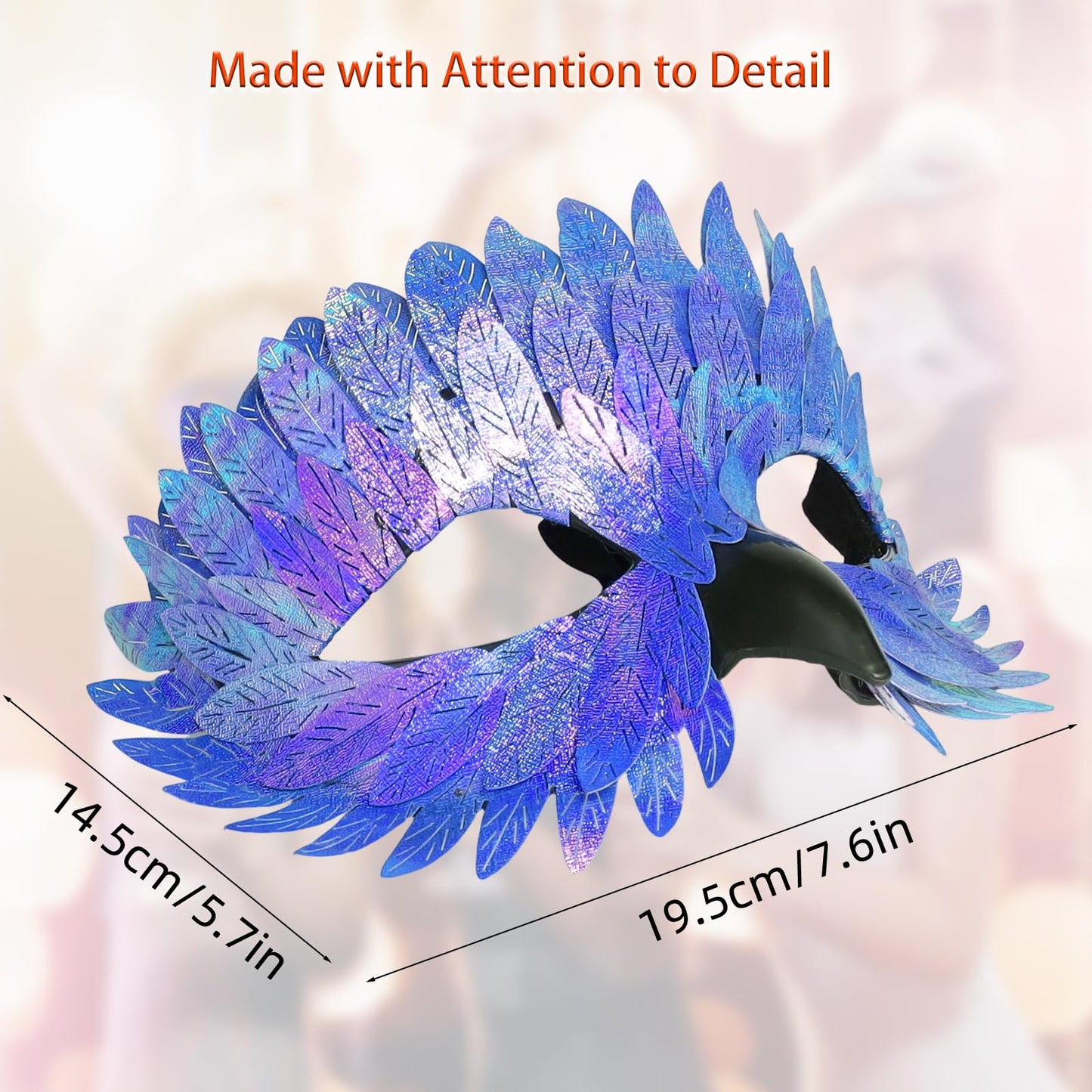 HSSPYY Iridescent Peacock Bird Mask – Elegant Half-Face Masquerade Accessory with Layered PU Feathers for Carnival, Fancy Dress & Theatre