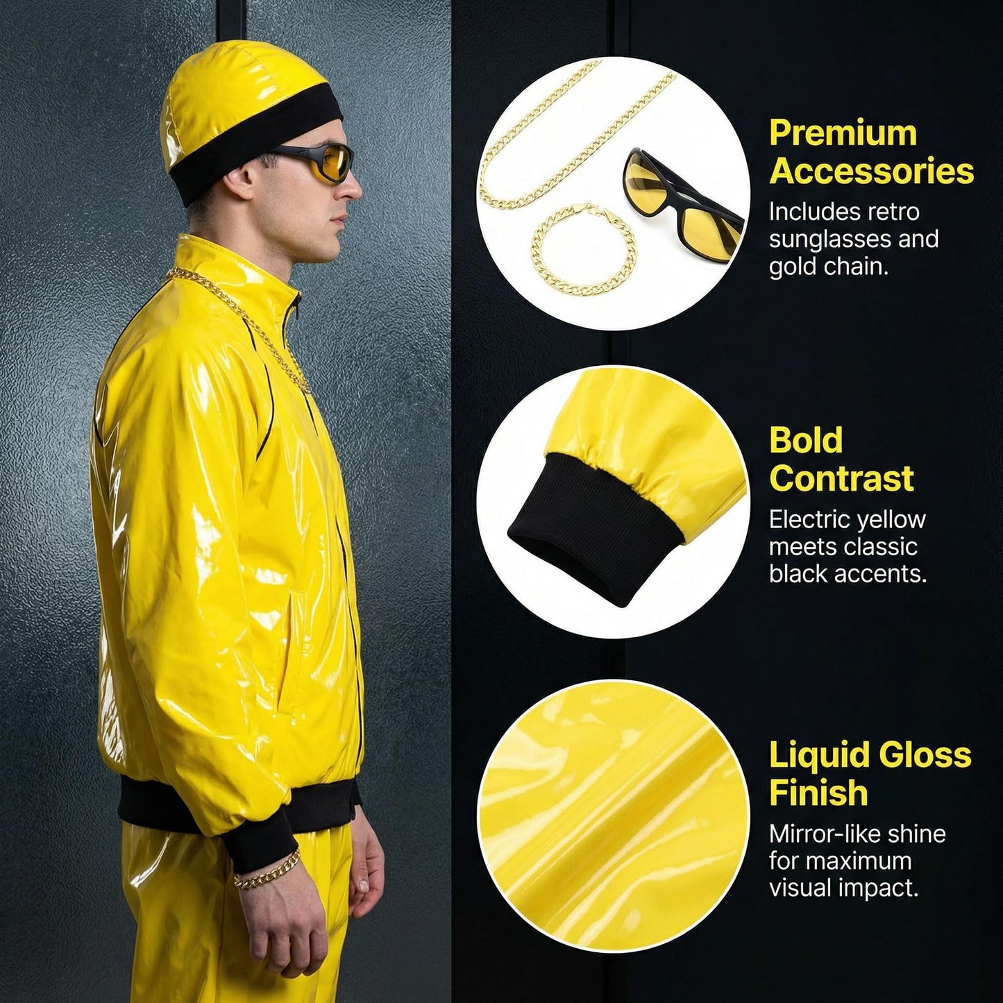 Amycute 90s Rapper Celebrity Costume for Adults, Men’s 80s 90s Fancy Dress with Accessories Kit, Ali-g Costume Adults Funny Rapper Halloween Stag Do Fancy Dress Outfits
