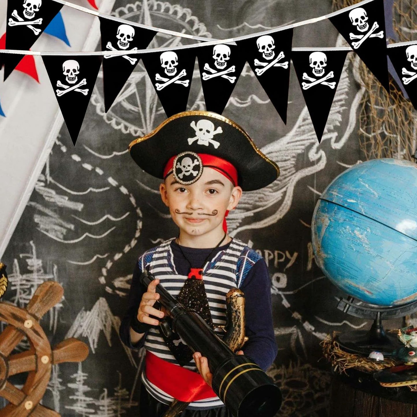 Pirate Flag Bunting - 32.8ft Pirate Skull Banner Birthday Party Decorations for Halloween Outdoor Indoor Decorations