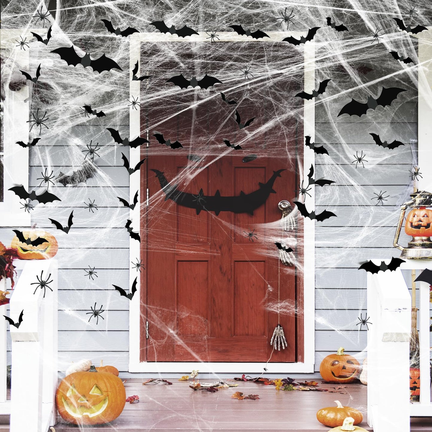 1200 sqft Halloween Spider Webs &120pcs Fake bats 50pcs Fake Spiders Super Stretch Cobwebs for Halloween Theme Decoration Party Supplies