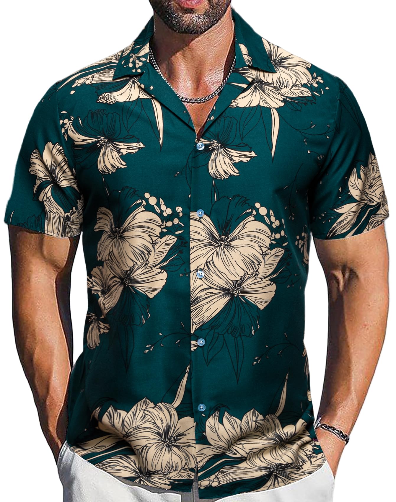 Mens Hawaiian Shirts Short Sleeve Summer Funky Floral Cuba-Neck