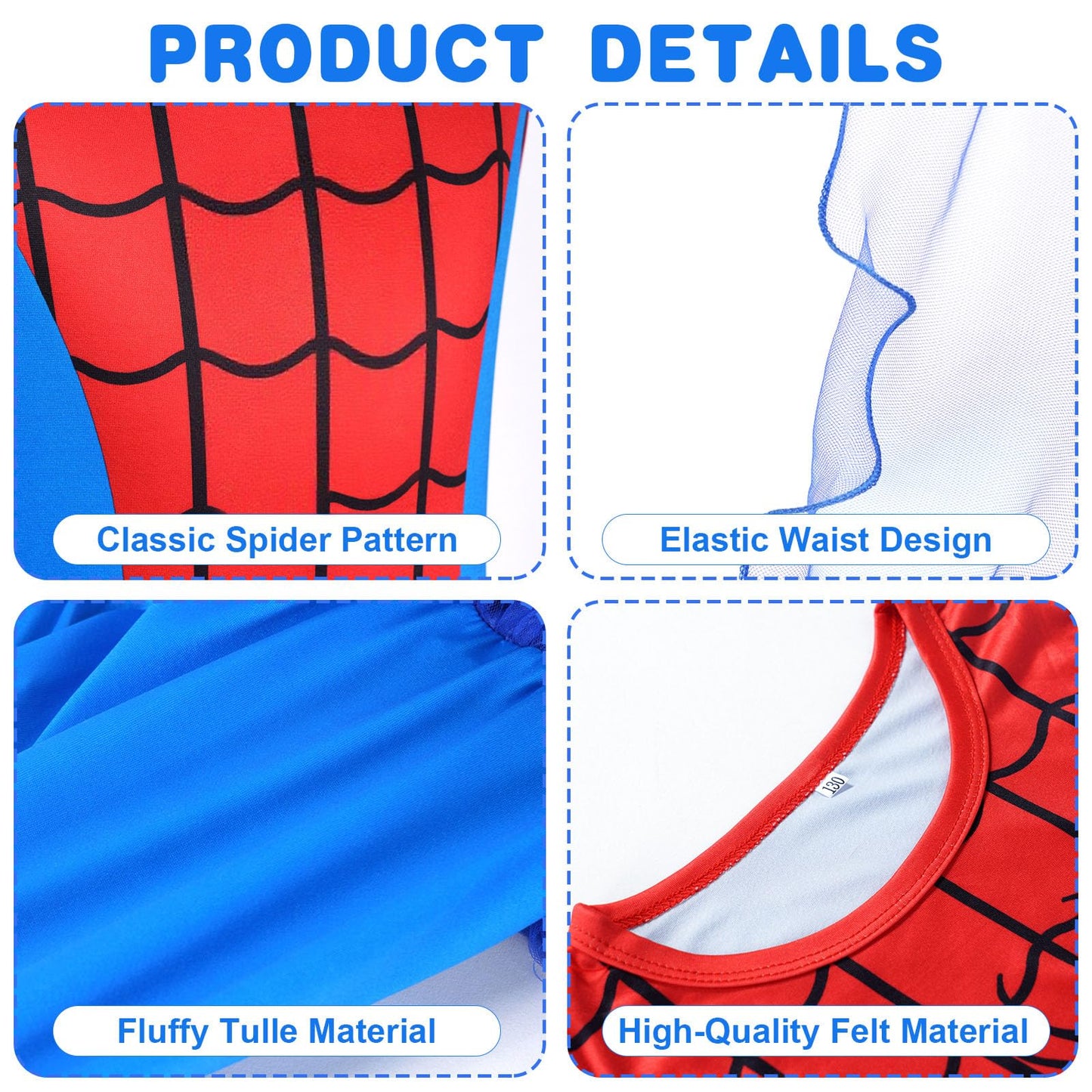 Aomig Spider-Girl Costume, Halloween Kids Spider Costume, Halloween Superhero Costume with Super Hero Mask, Deluxe Girls Spider Fancy Dress Outfit for Carnival Masquerade Party