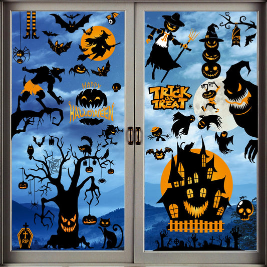 98-piece reusable PVC Halloween stickers with bats, spiders, ghosts, pumpkins