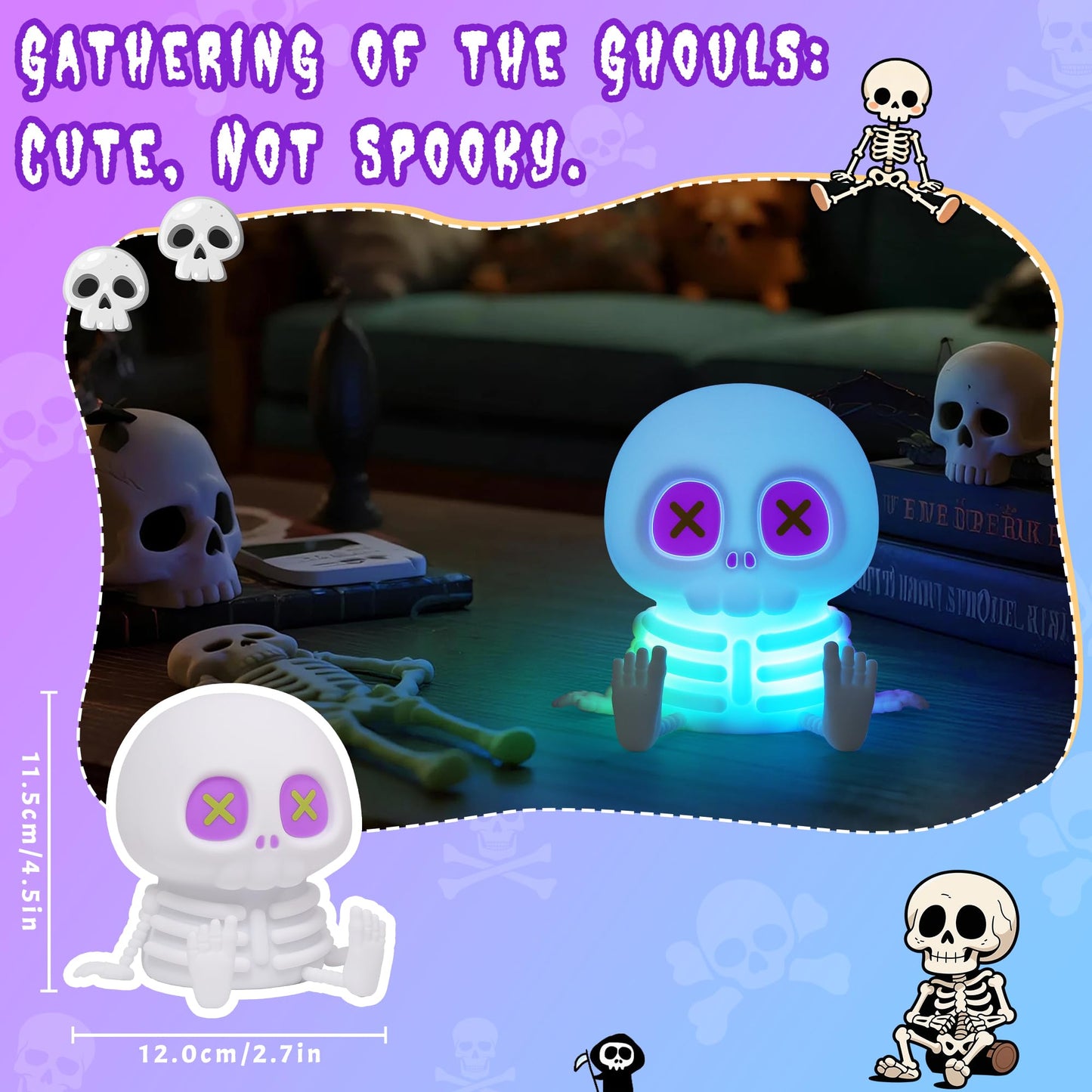 CoolGift Mart Skull Night Light, Silicone Touch Control Lamp. USB Rechargeable with Timer & Brightness Adjustment, Creates Customizable Glow for Gaming Room, or Halloween Decor, a Great Gift for All
