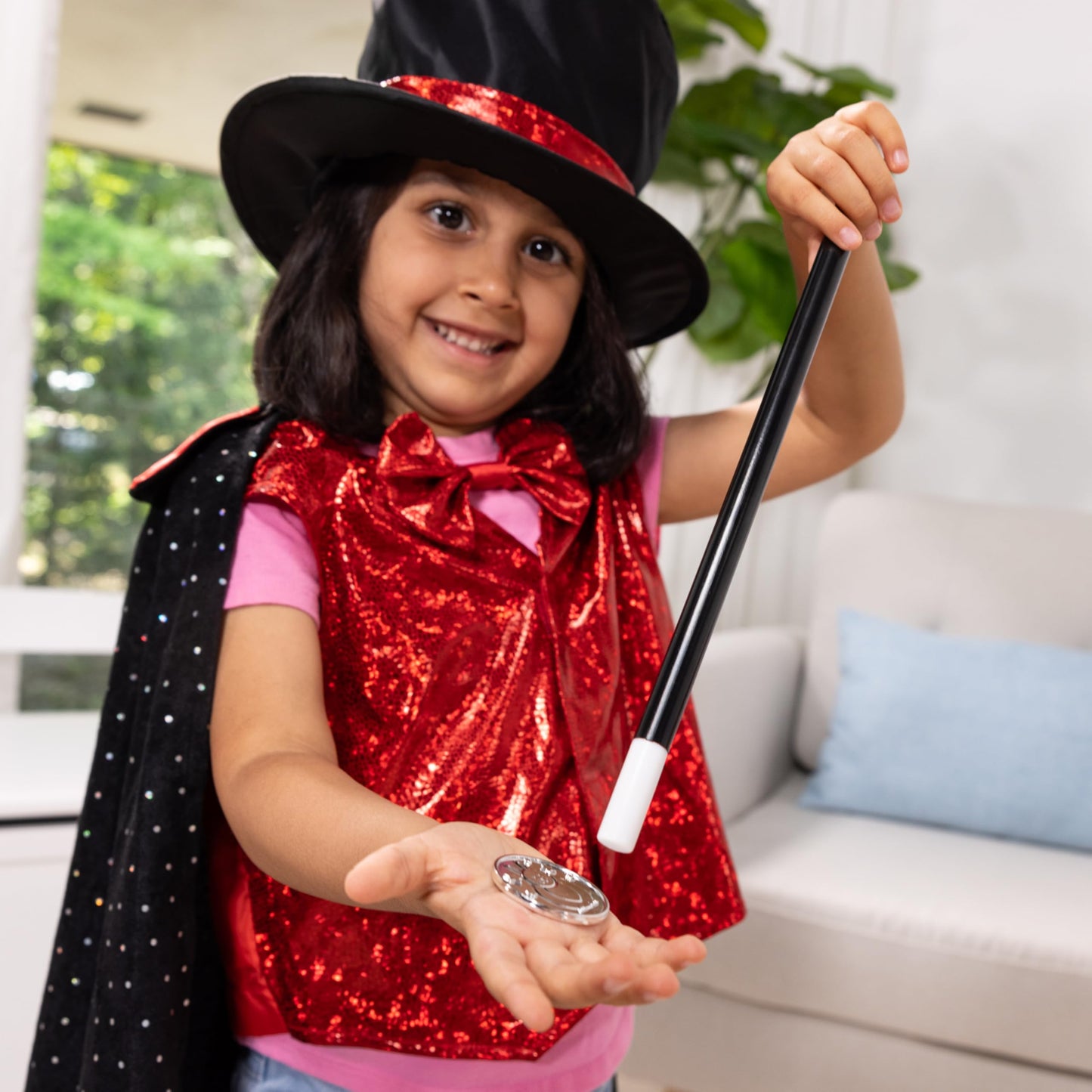 Melissa & Doug Magician Role Play Costume Set - Includes Hat, Cape, Wand, Magic Tricks