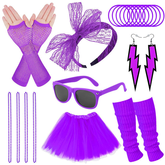 80s costume accessories set for women in neon fancy dress