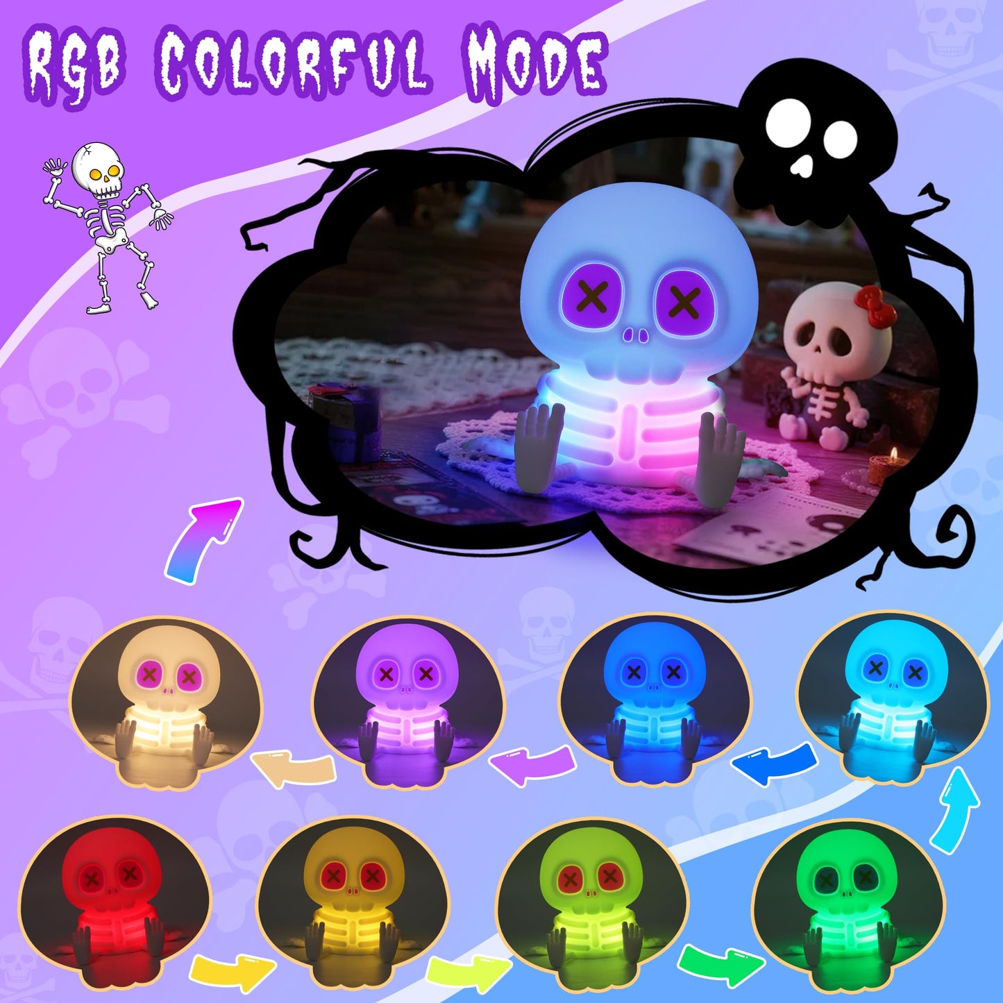 CoolGift Mart Skull Night Light, Silicone Touch Control Lamp. USB Rechargeable with Timer & Brightness Adjustment, Creates Customizable Glow for Gaming Room, or Halloween Decor, a Great Gift for All