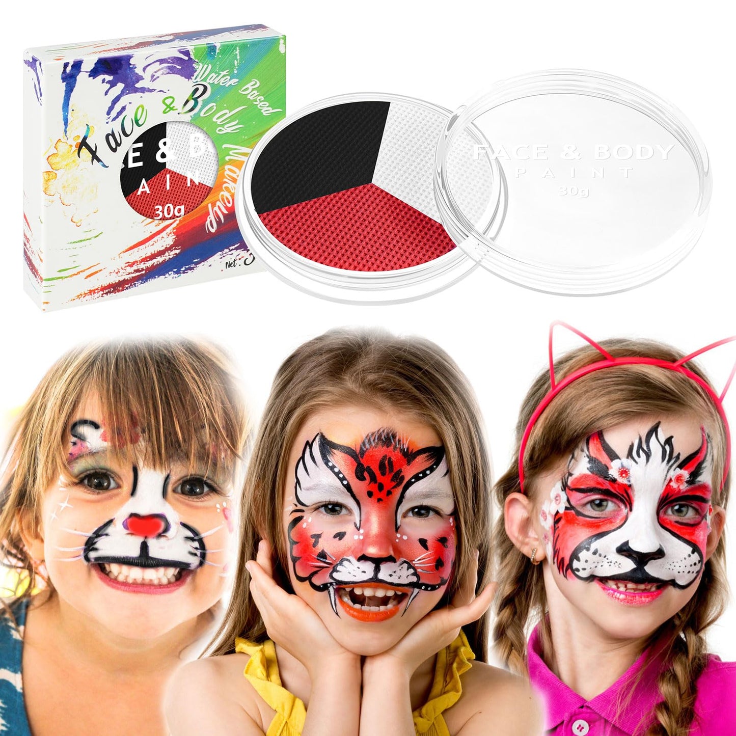 LOPHE Black White Red Face Paint Palette, 3-in-1 Water-Based Cream Makeup Kit (30g) for Halloween, Zombie Vampire SFX Cosplay & Face Painting, Easy Wash Off, Non-Toxic & Safe for Kids & Adults