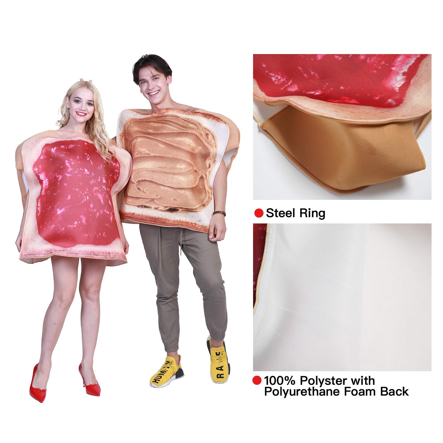 EraSpooky Adult Food Breakfast Toast Bread Peanut Butter and Jam Costume Fancy Dress Plus Size Halloween Party Funny Outfit for Women Men