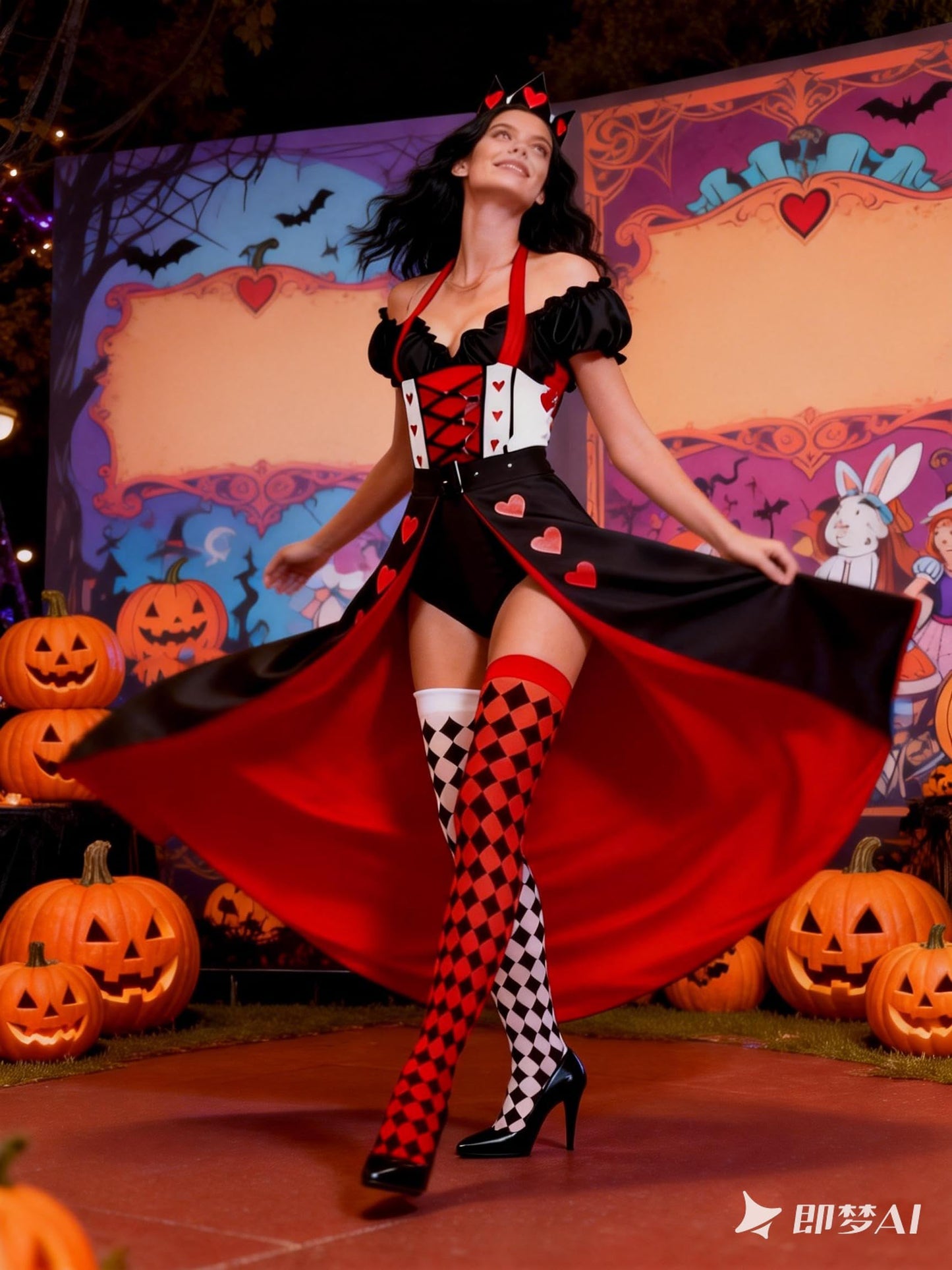 GOLDSTITCH Queen of Hearts Costume Womens Queen Dress Cosplay Adult Fancy Dress Up Halloween Outfit Red
