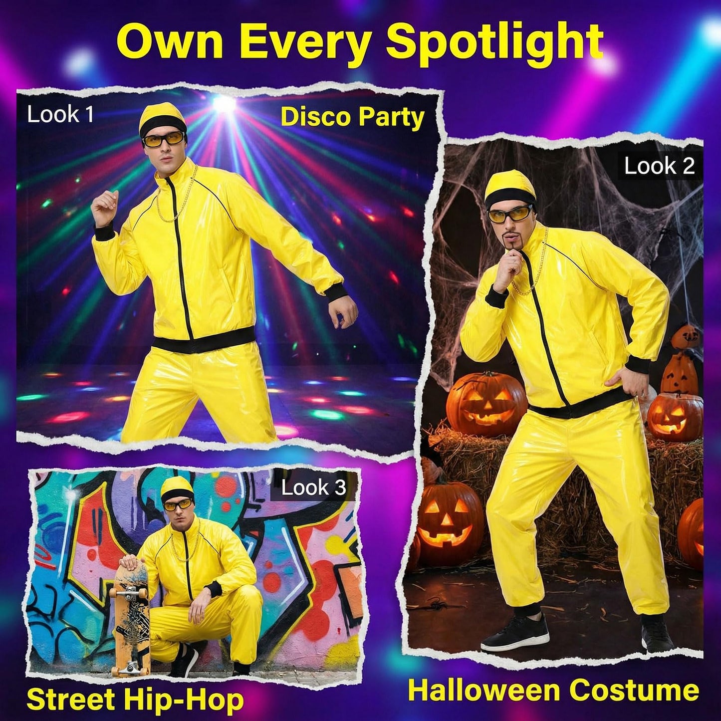 Amycute 90s Rapper Celebrity Costume for Adults, Men’s 80s 90s Fancy Dress with Accessories Kit, Ali-g Costume Adults Funny Rapper Halloween Stag Do Fancy Dress Outfits