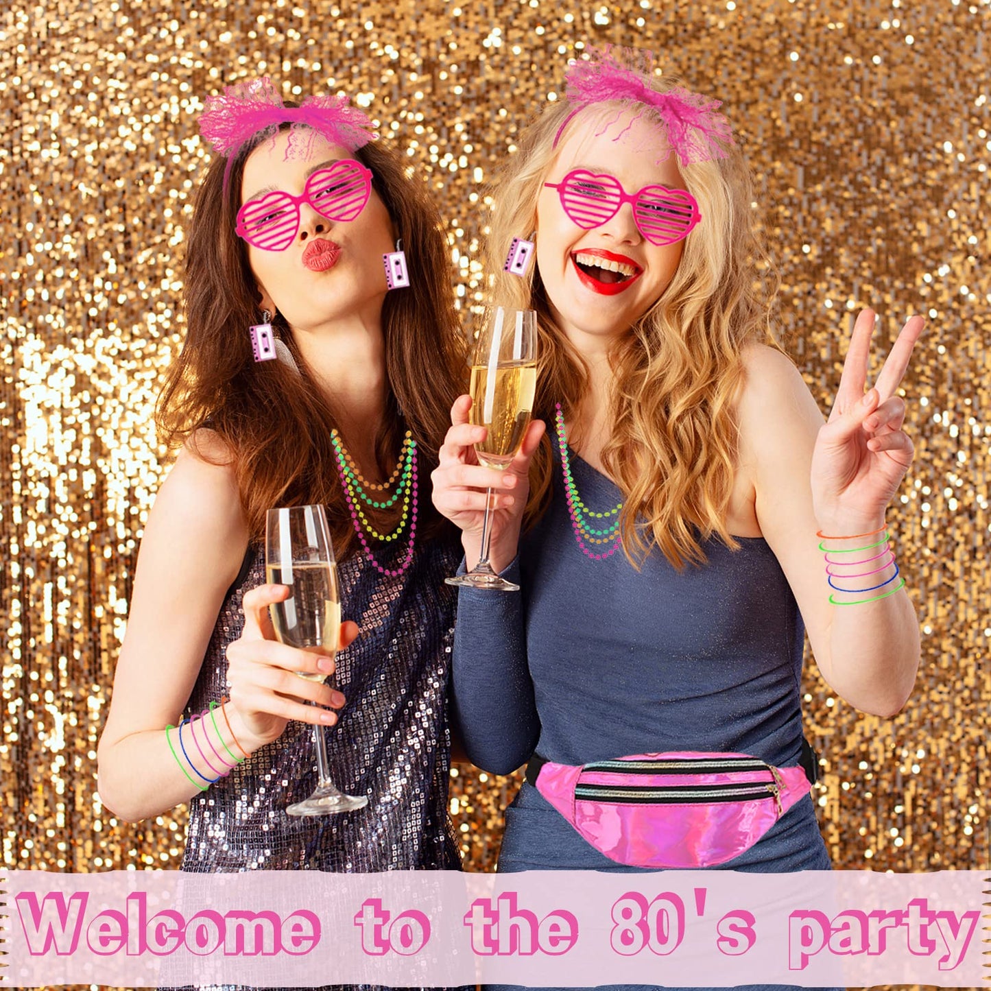80s Fancy Dress for Women, 1980s Party Costume Accessories Set Bumbag Tutu Skirt Leg Warmer Earrings Fishnet Gloves Necklace Glasses Bracelet Headband, Retro Outfit for 80s Party/Dress up Day