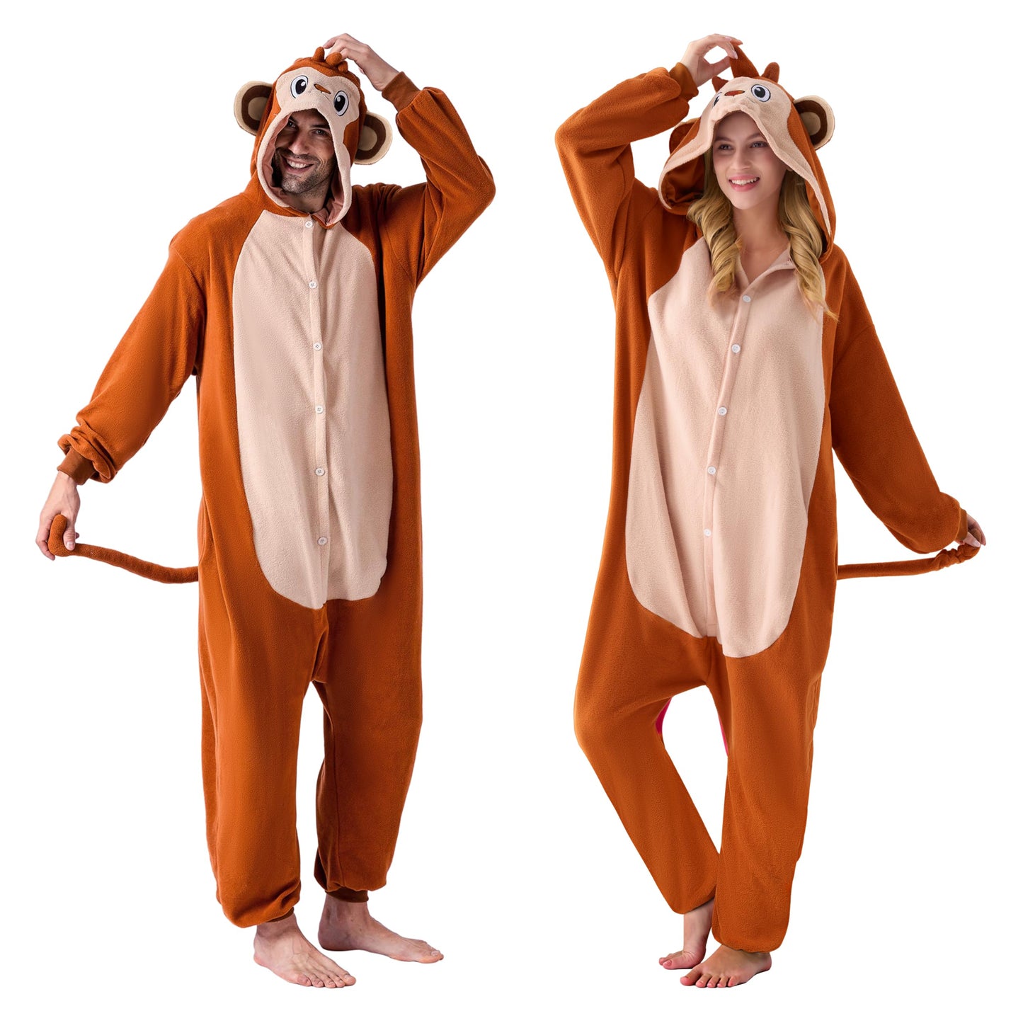 Unisex Adult Monkey Jumpsuit Plush Monkey Costume with Hat and Tail