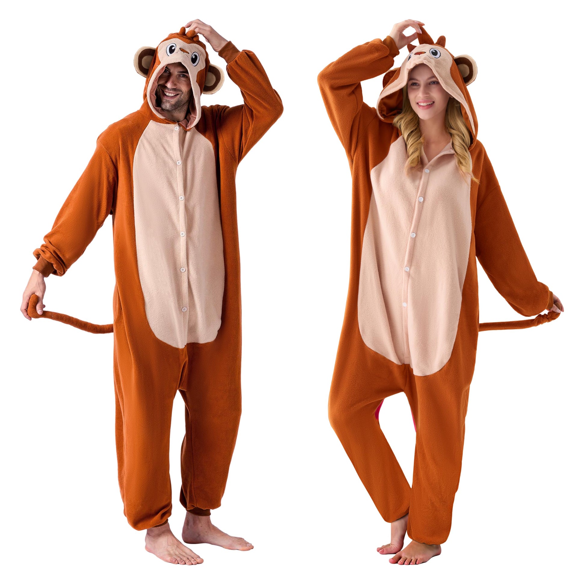 Unisex Adult Monkey Jumpsuit Plush Monkey Costume with Hat and Tail