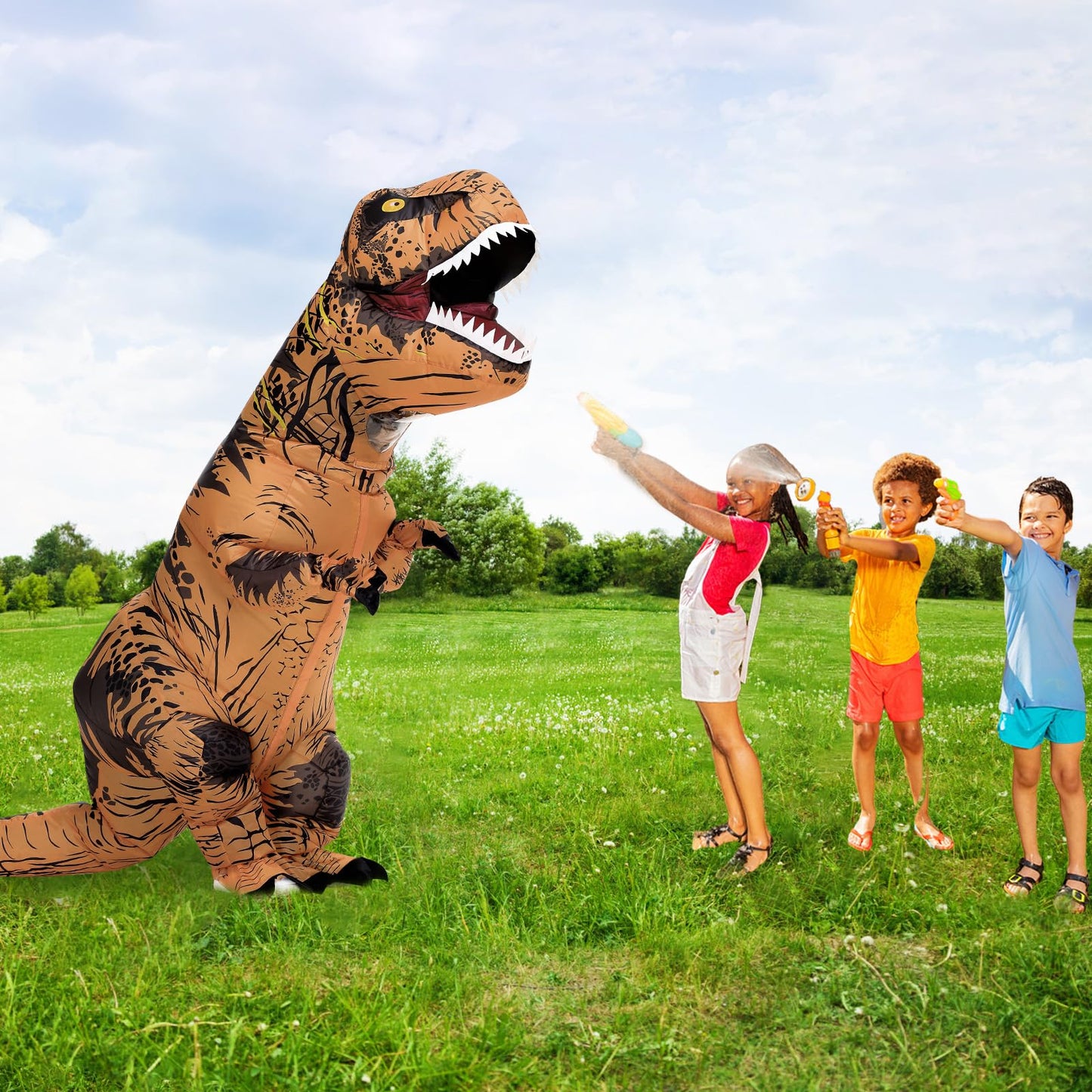 Poptrend Inflatable Dinosaur Costume for Adult Kids, T-Rex Dinosaur Funny Halloween Costume for Party Cosplay Fancy Dress Men Women Party (Teenagers)