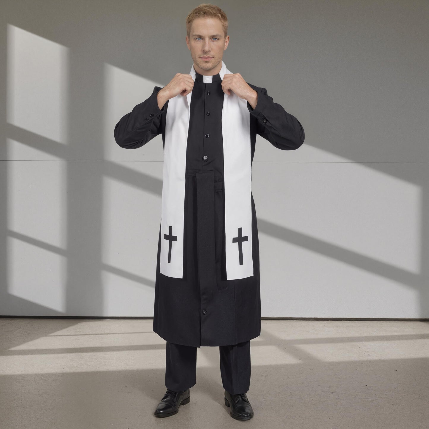 GOLDSTITCH Mens Black Priest Father Robe Halloween Costume Cosplay Outfit