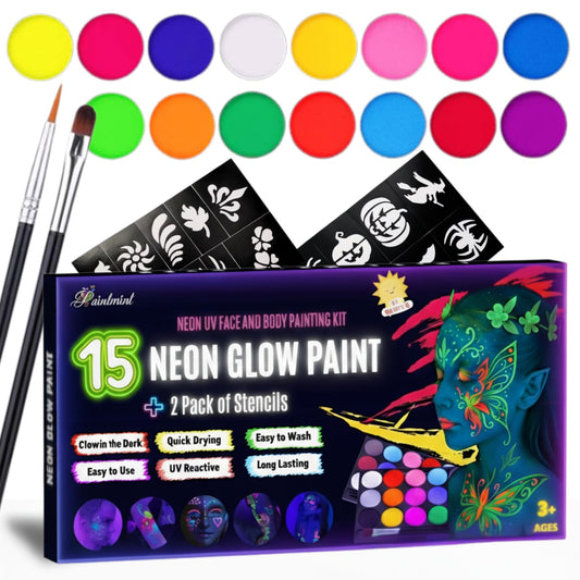 15 Colors Neon Face Paint Kit for Kids & Adults - Uv Glow Body