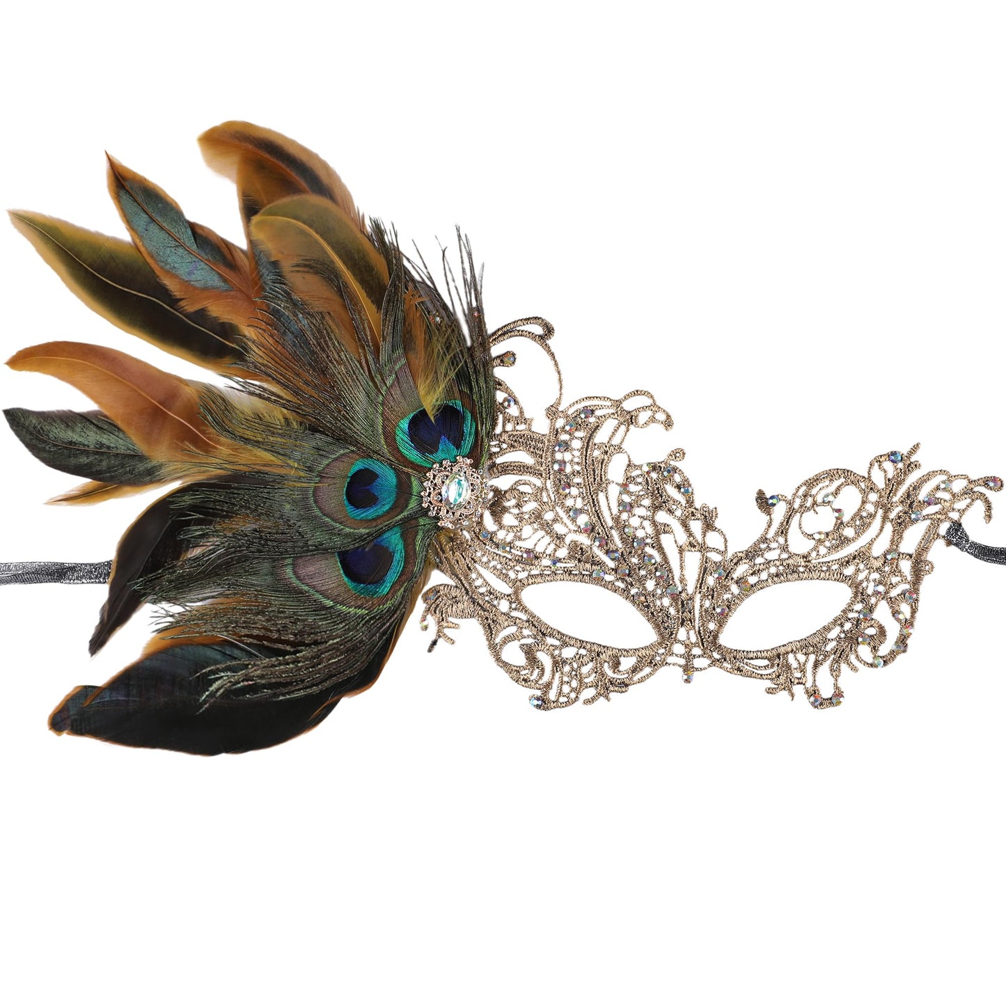 Lace Masquerade Masks for Women - 1920s Peacock Feather Venetian