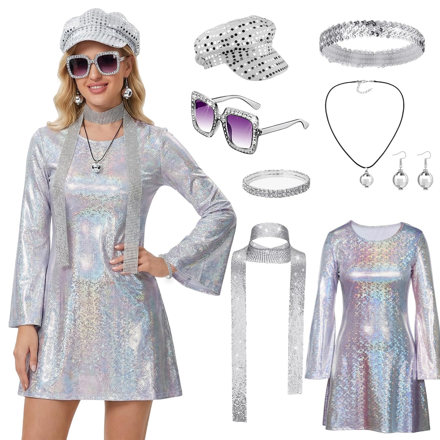 70s Disco Costume for Women - Disco Outfit Set with Sparkle Flare