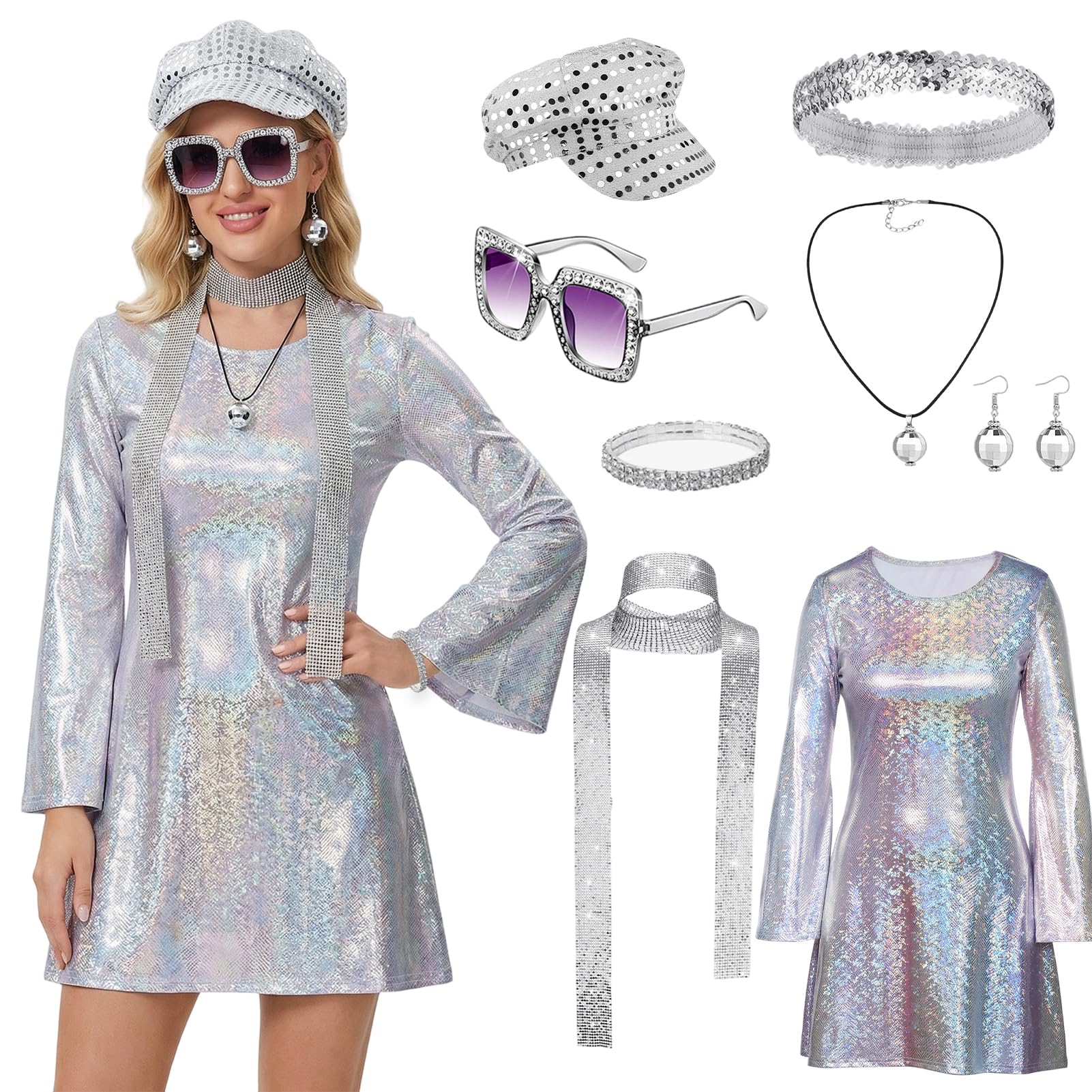 70s Disco Costume for Women - Disco Outfit Set with Sparkle Flare