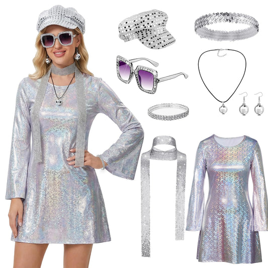 70s Disco Costume for Women - Disco Outfit Set with Sparkle Flare