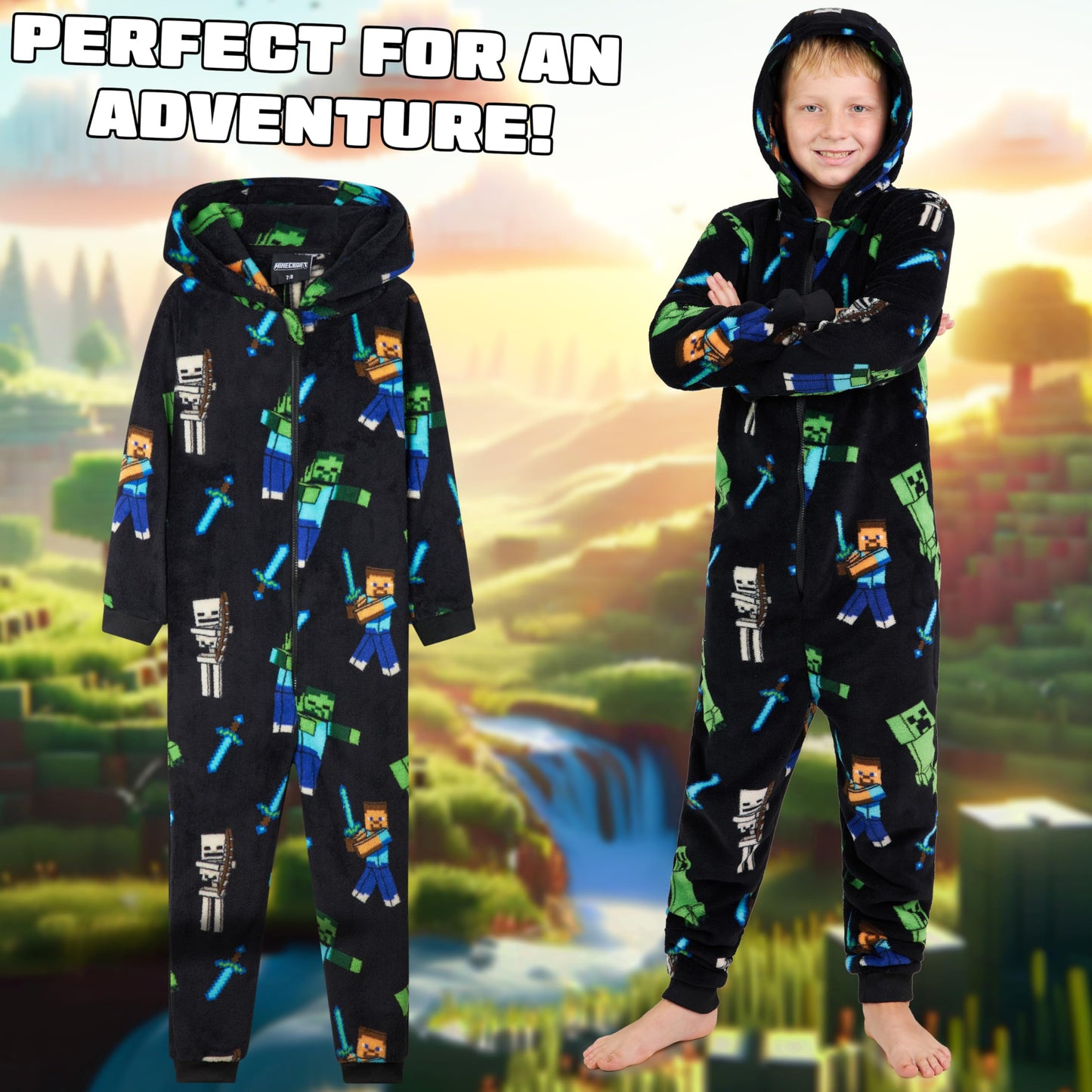 Boys Fleece Onesie - Hooded Onesie Pyjamas - Gifts for Gamers (image 5)