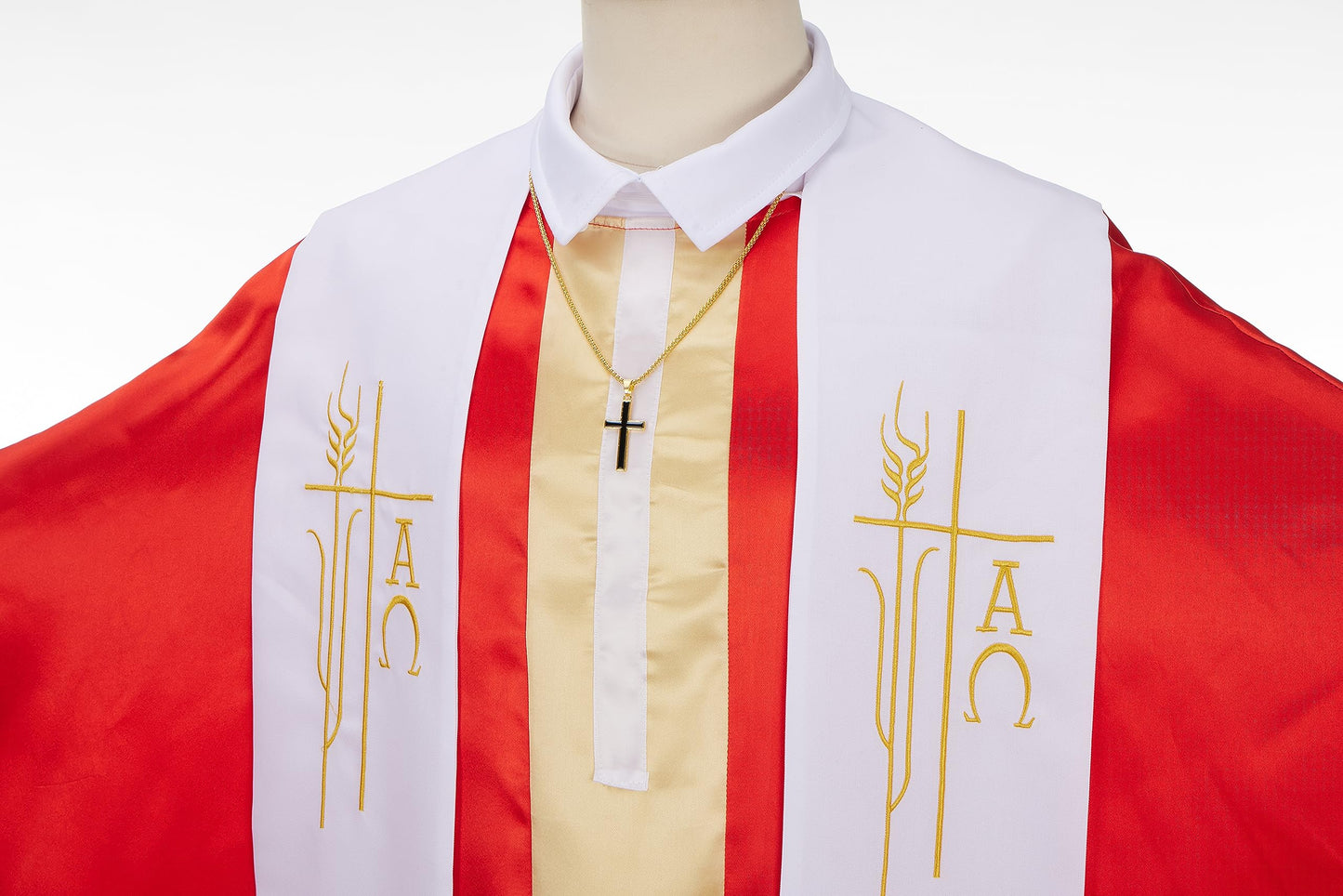 Regenboog Pope Costume Men,Adult Pontiff Biblical Catholic Cardinal Bishop Outfit,Pastor Robe,Saint Cross Staff,Clergy Robe,Halloween Costume,Size M(Plus)