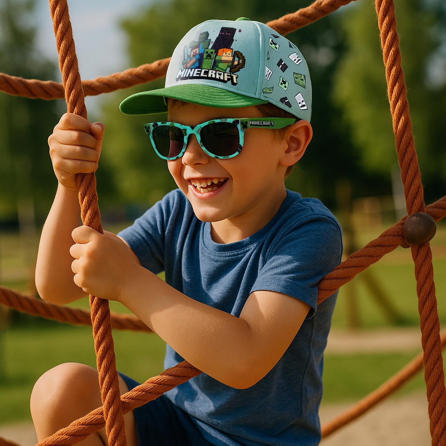 Minecraft Cap and Free Sunglasses Set - Light Blue and Green - Kids (image 7)
