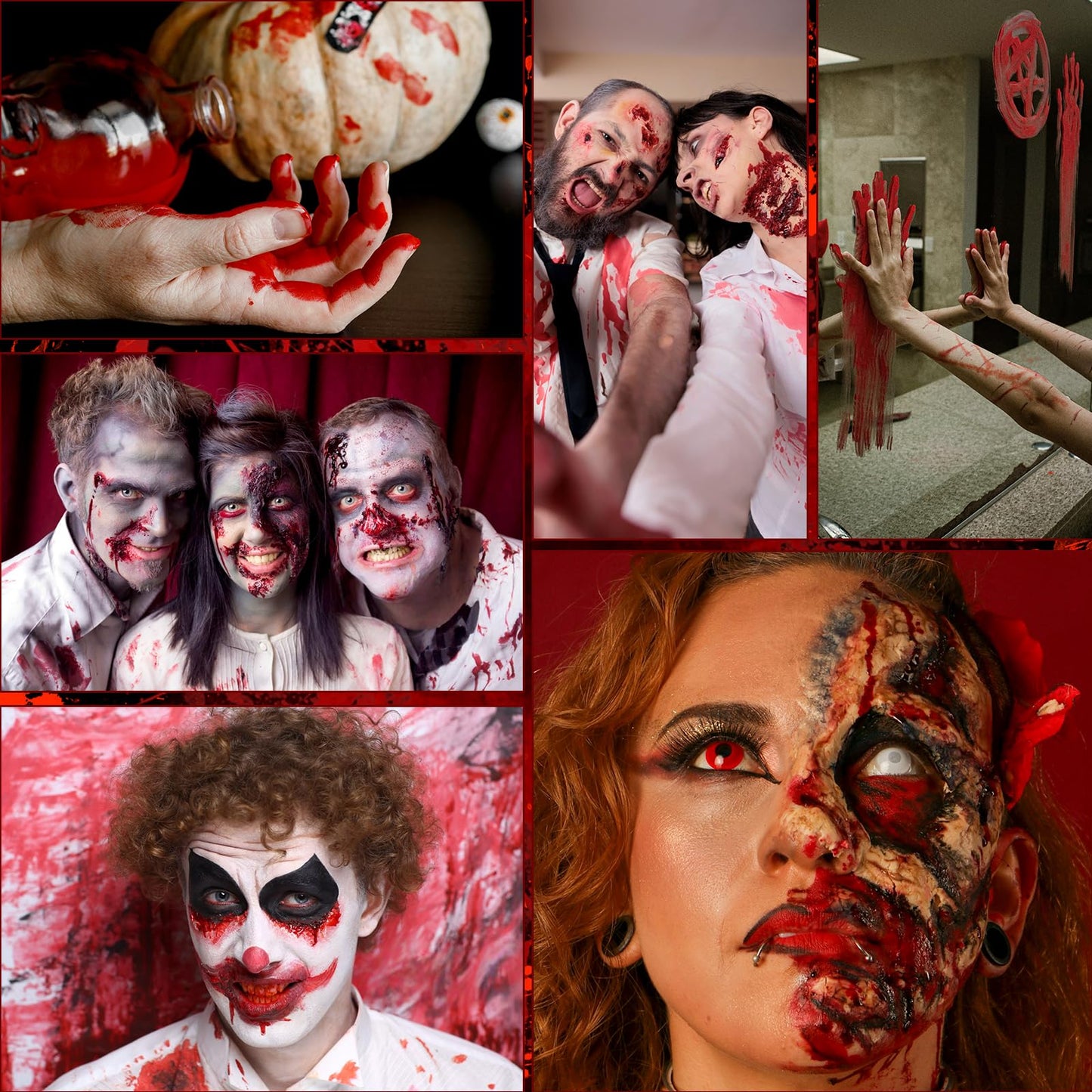 TonJin Halloween Fake Blood Makeup Kit, 3PCS Realistic Washable Costume Blood Set (1.69oz Spray + 1.69oz Dripping + 1.01oz Coagulated ) for Zombie Vampire SFX, Dark Coagulated & Fresh Blood Effects