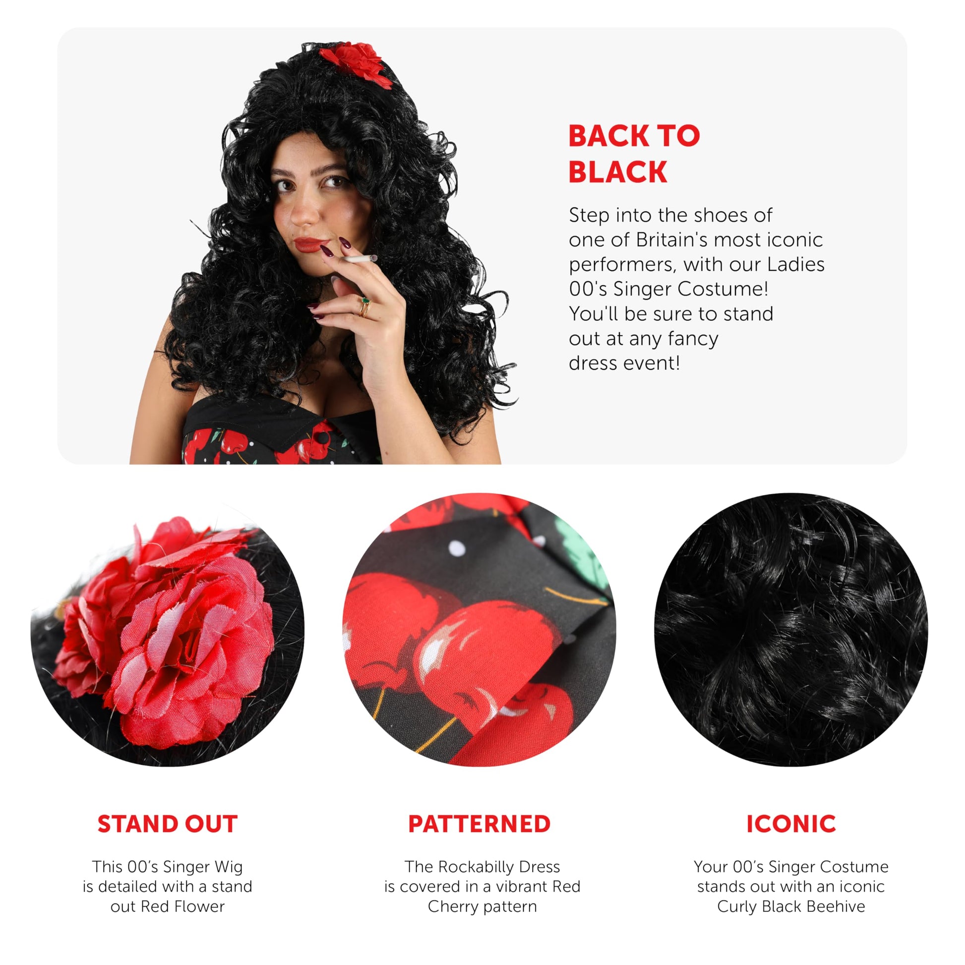 Diva Fancy Dress Set - Cherry Halter Dress - Curly Wig - Inflatable (image 2)