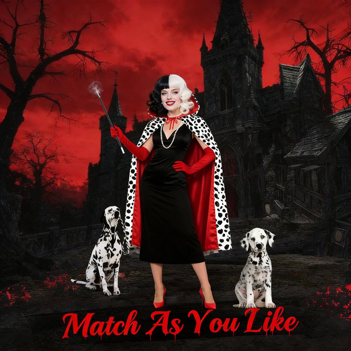Cruella Costume Accessories Set for Women - Villain Fancy Dress Kit