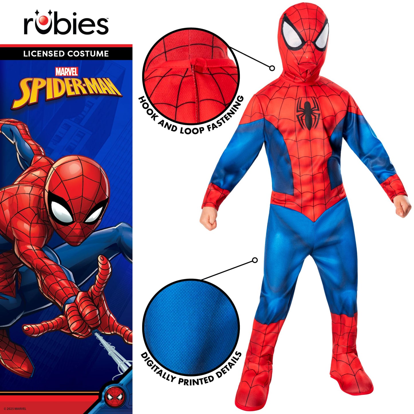 Rubies Official Marvel Spider-Man Flat Chest Classic Child Costume, Kids Superhero Fancy Dress, Age 5-6 Years Halloween