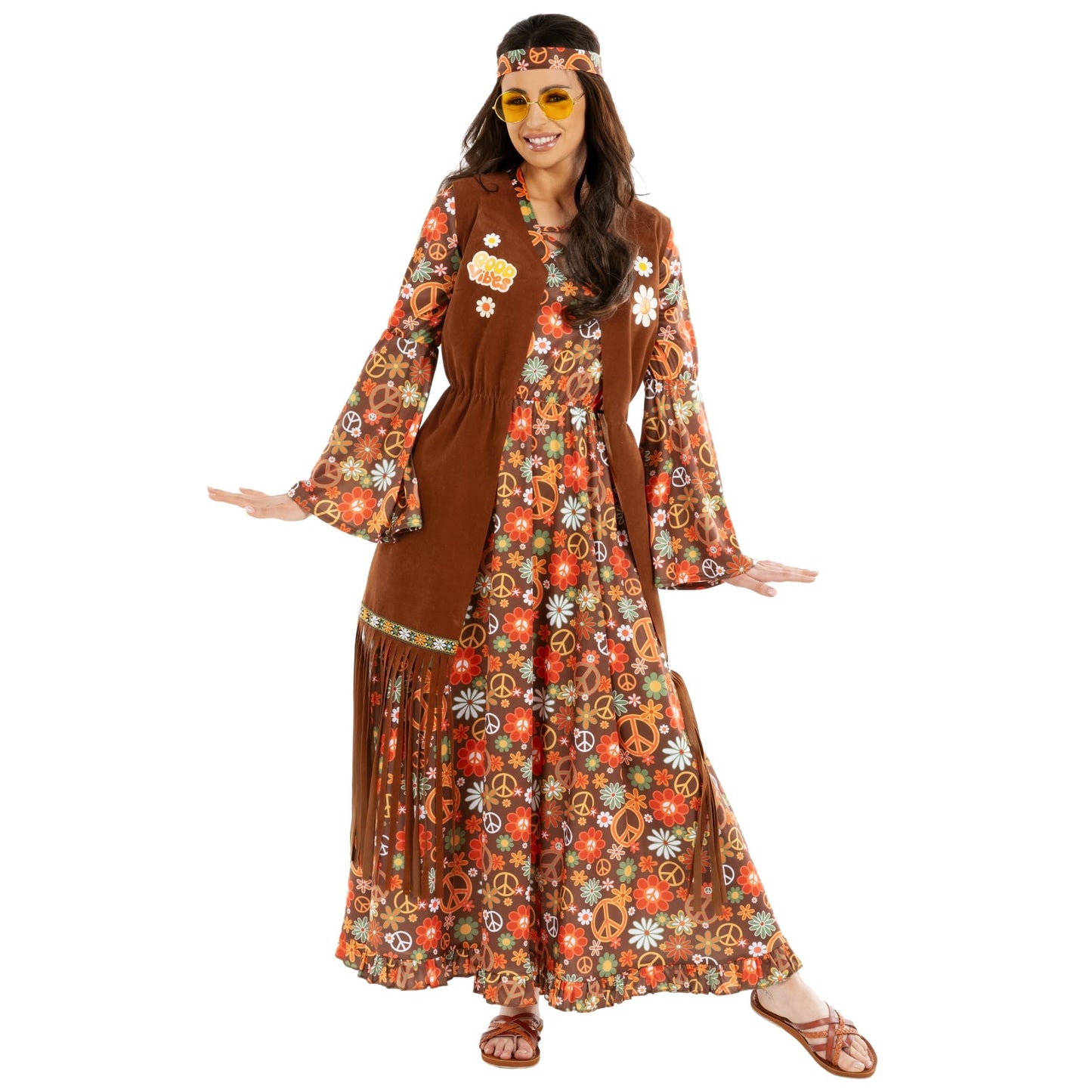 Morph Hippie Costume Women 70s Fancy Dress, 60s Outfits, Retro Halloween Costume, Vintage Party Attire for Women, Medium