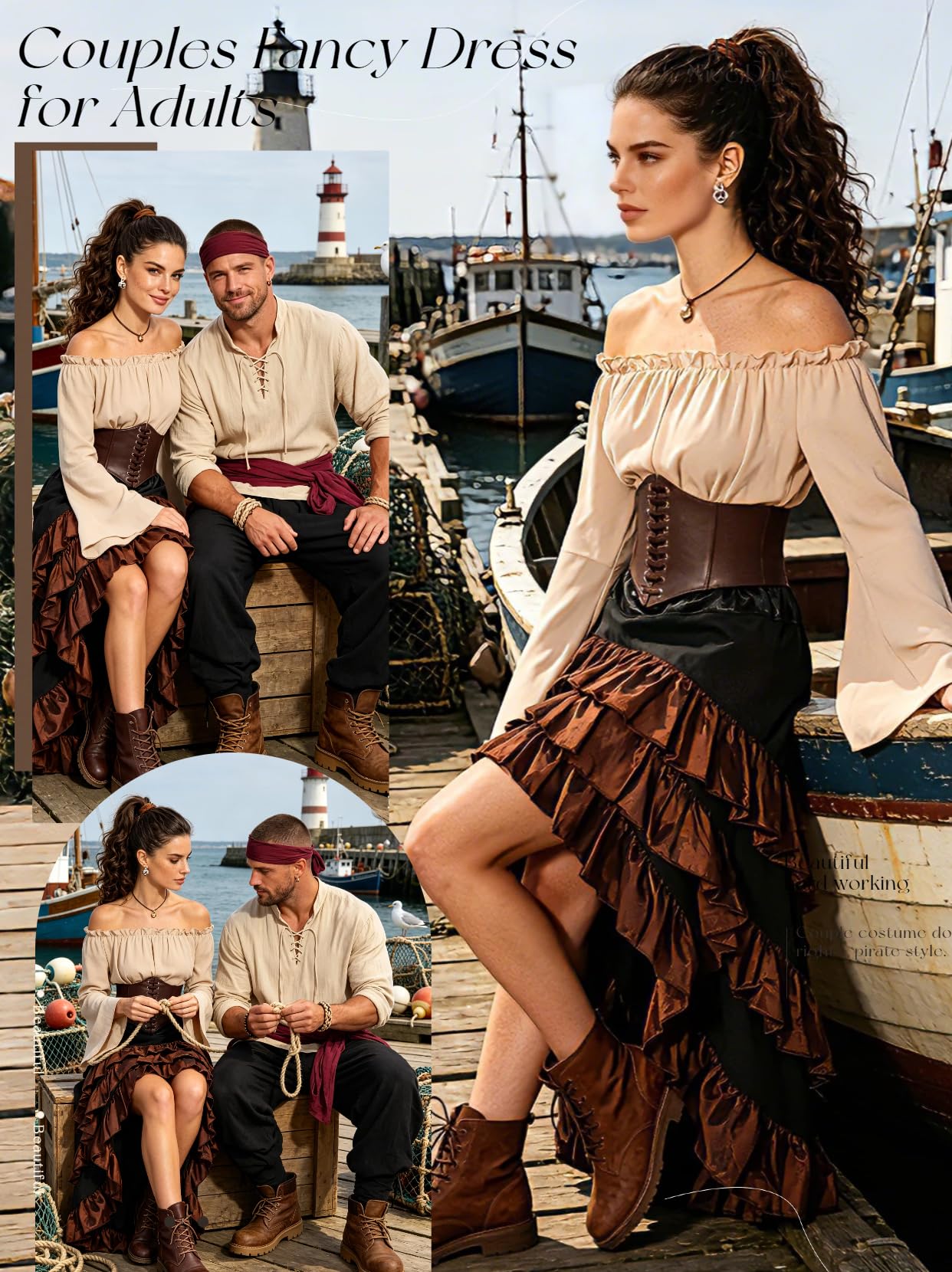 Pirate Costume Adult Women Medieval Pirate Fancy Dress Retro
