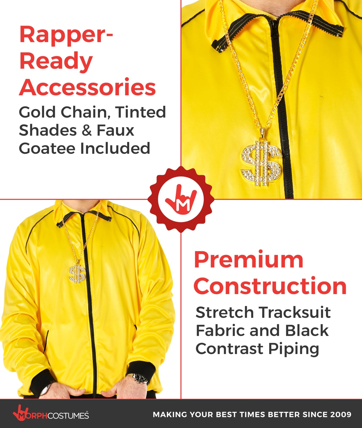 Mens Track Suit Costume Yellow Hip Hop Outfit for Men 2000s Rapper (image 3)