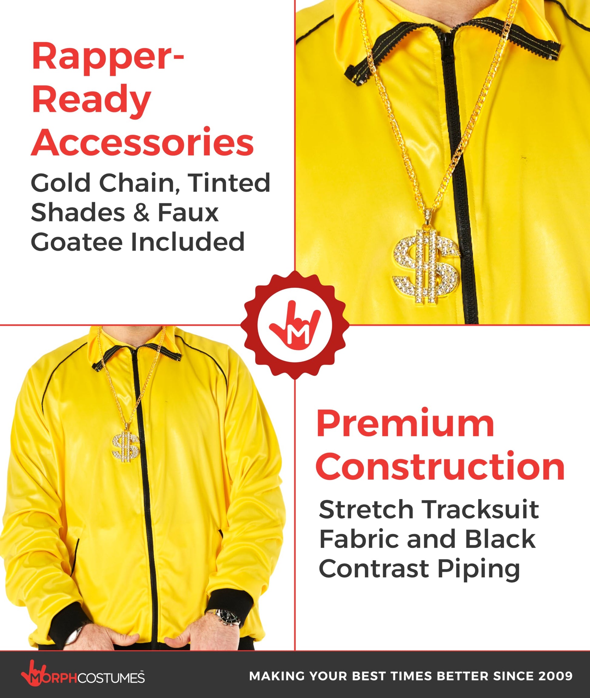 Mens Track Suit Costume Yellow Hip Hop Outfit for Men 2000s Rapper (image 3)