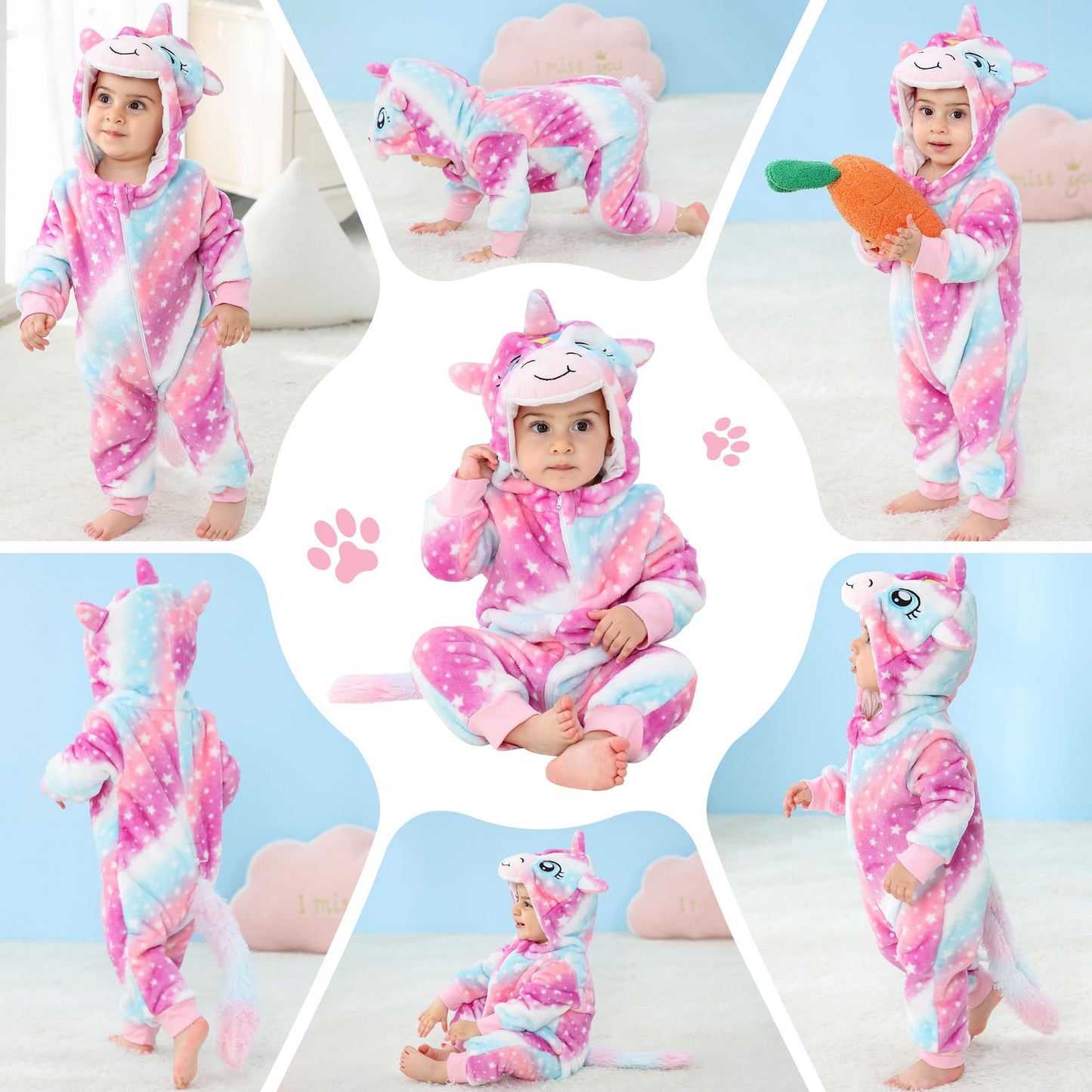 COOKY.D Baby Girls Boys Hooded Romper Long Sleeve Winter Cosplay Costume Jumpsuit for 12-18 Months, Star