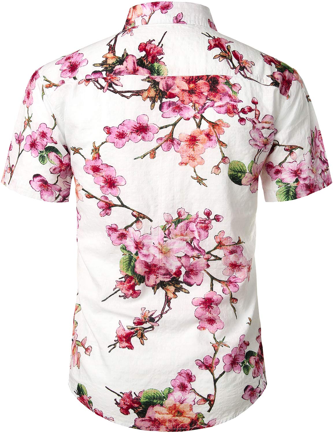 JOGAL Mens Flowers Casual Aloha Hawaiian Shirt X-Large WhitePeach