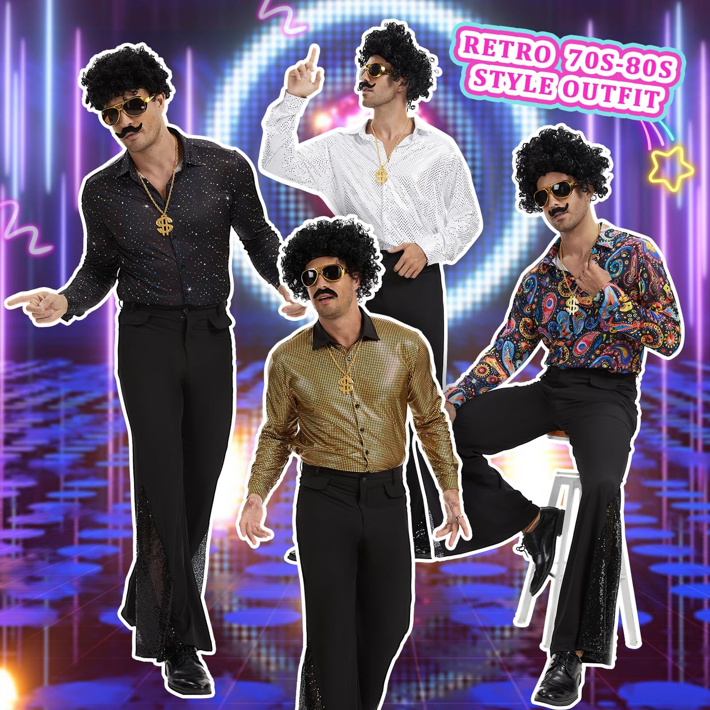 Disco Hippie Costume Set for Adults- Retro 70s-80s Style Outfit (image 6)