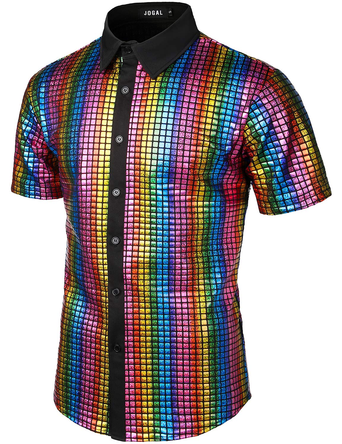 Men's Dress Shirt Sequins Button Down Short Sleeve Shirts 70s Disco (image 2)
