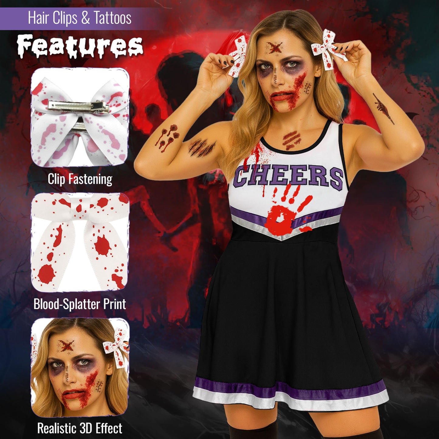Zombie Cheerleader Halloween Costumes for Women - Dead Cheerleader (image 5)