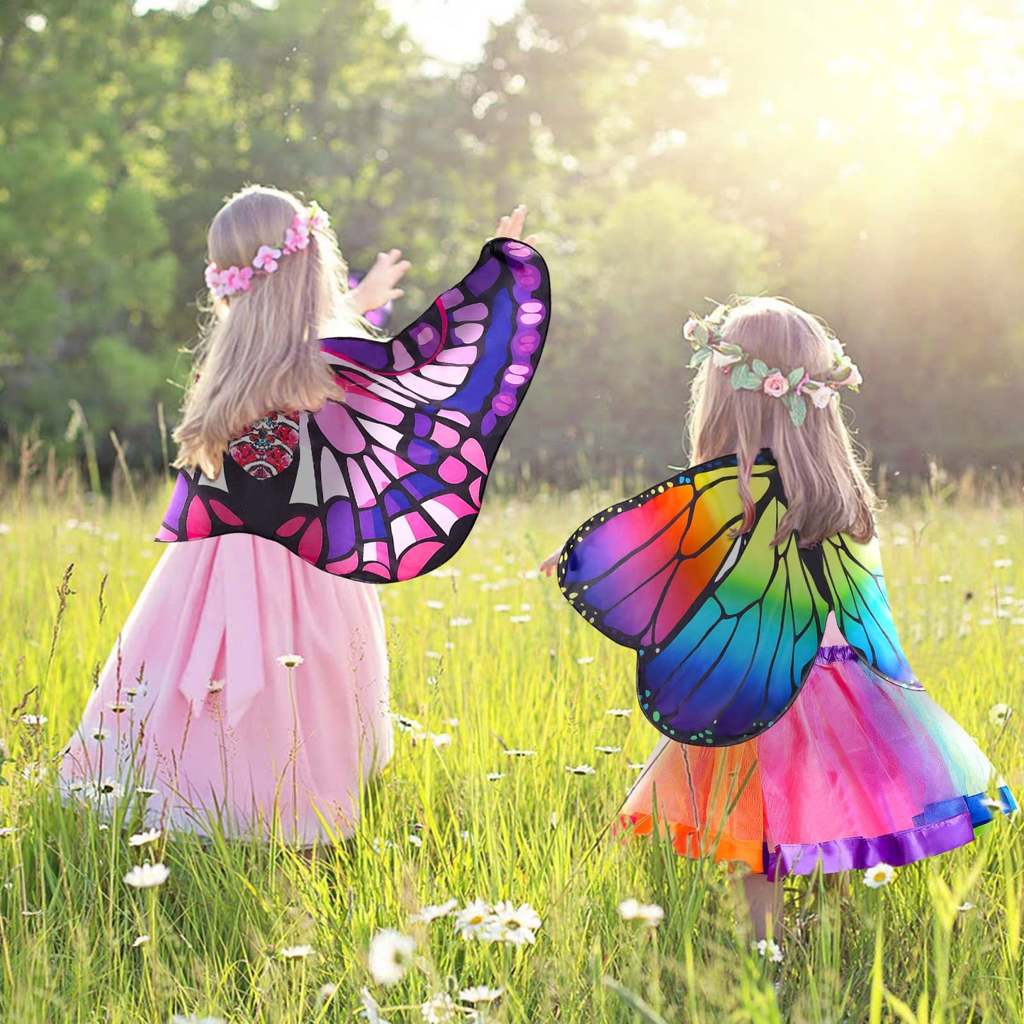 Tacobear Kids Butterfly Costume for Girls with Butterfly Wings Tutu Skirt Headband Mask Tattoos Butterfly Dress Up Cosplay Set Carnival Halloween Costume (Colorful)