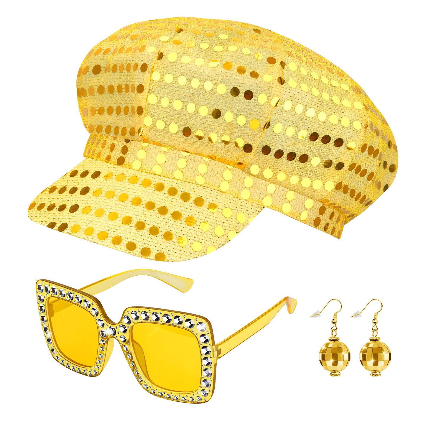 Gold Sequin Hat Cap for ABBA Accessories Women 70s Disco