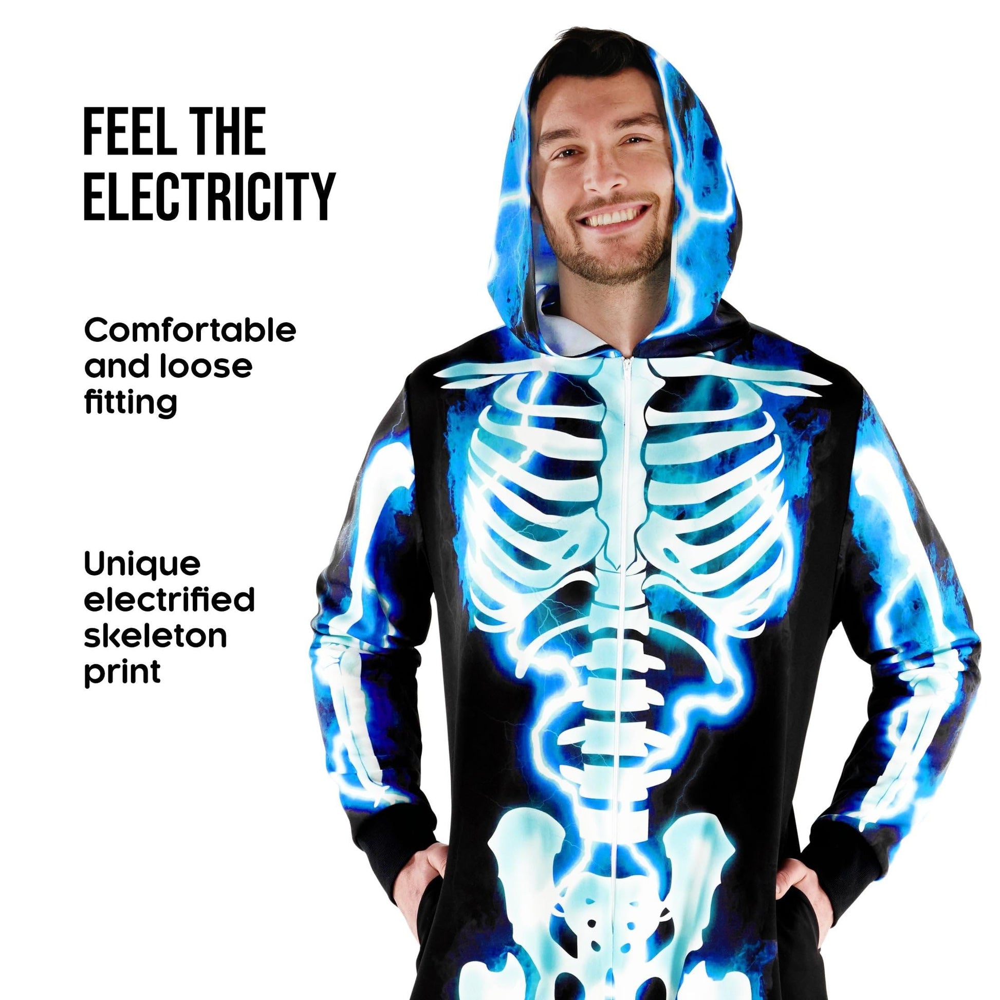 Electric Skeleton Costume Men Adult Halloween Jumpsuit Skeleton (image 7)