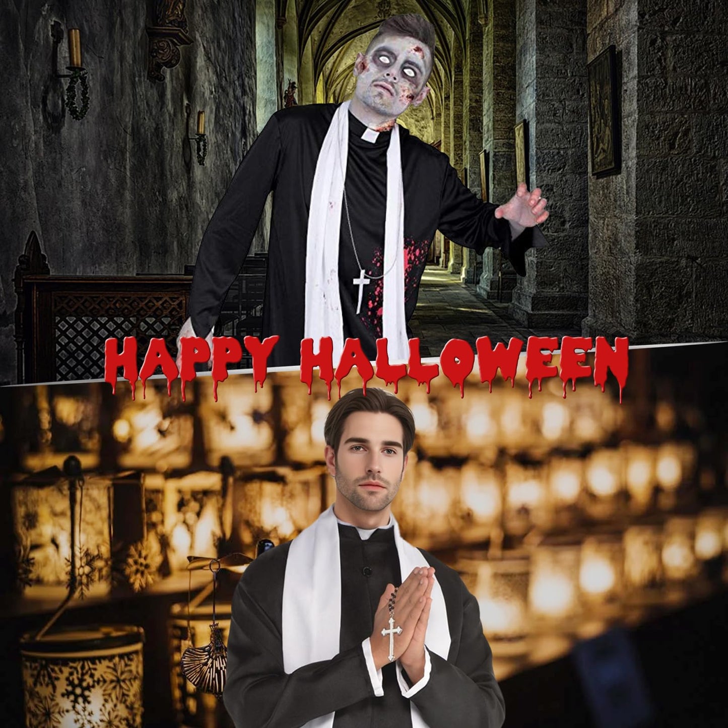 Priest Costume Men Adult Priest Robe Vicar Costume Halloween