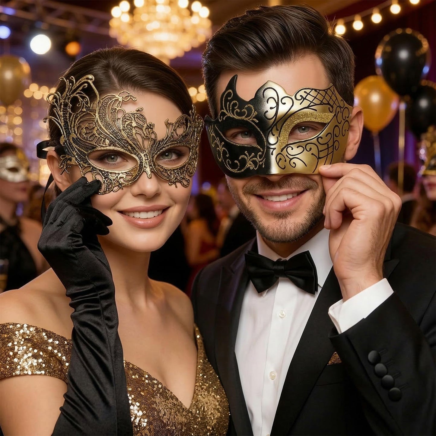 hommova 2 PCS Masquerade Masks for Couple Women Men, Half Face Lace Masquerade Ball Masks for Parties and Bars Halloween Venetian Carnival Party