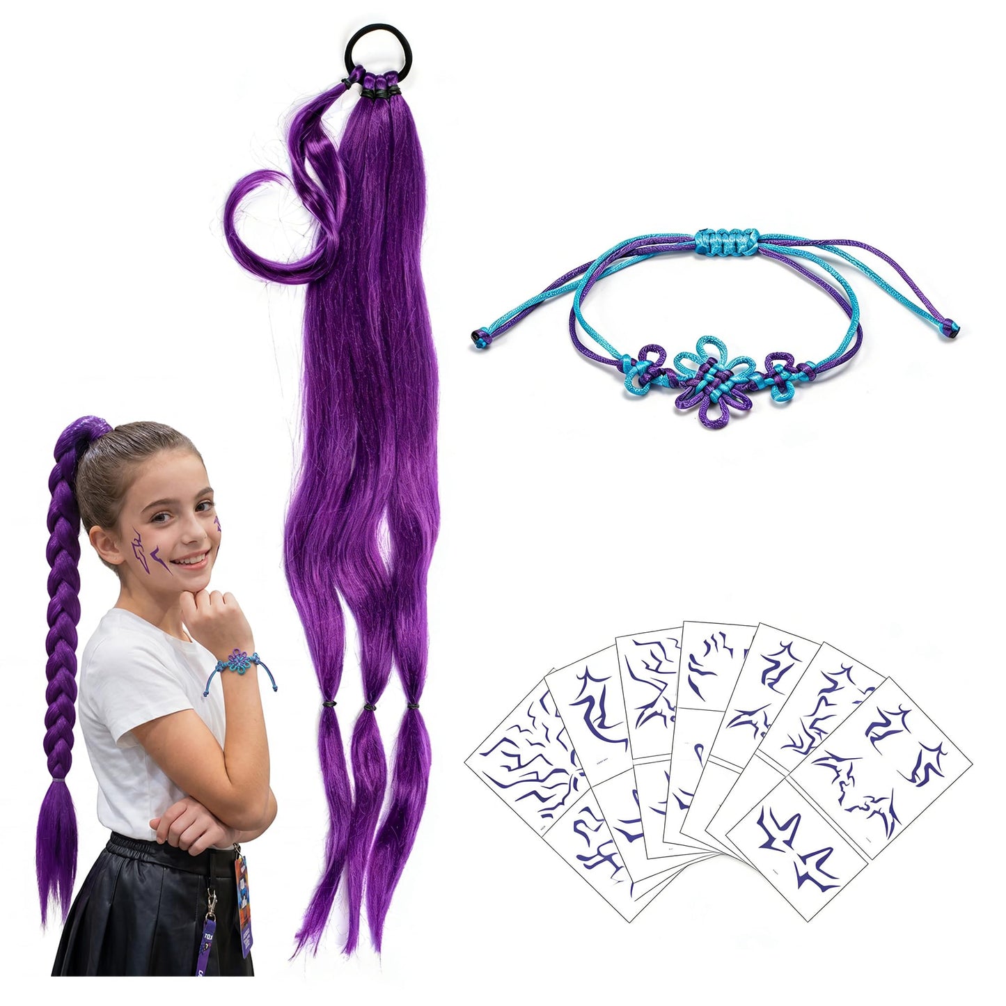 Kpop Costume Cosplay Wig Set - Purple Braiding Hair Extensions