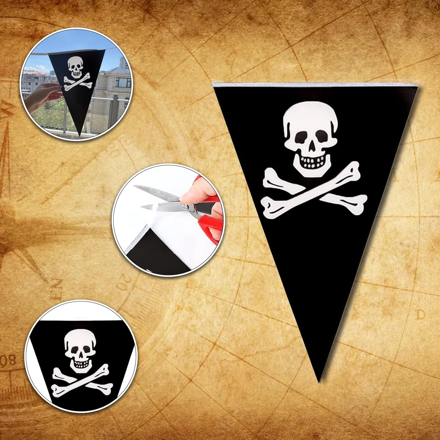 Pirate Flag Bunting - 32.8ft Pirate Skull Banner Birthday Party Decorations for Halloween Outdoor Indoor Decorations