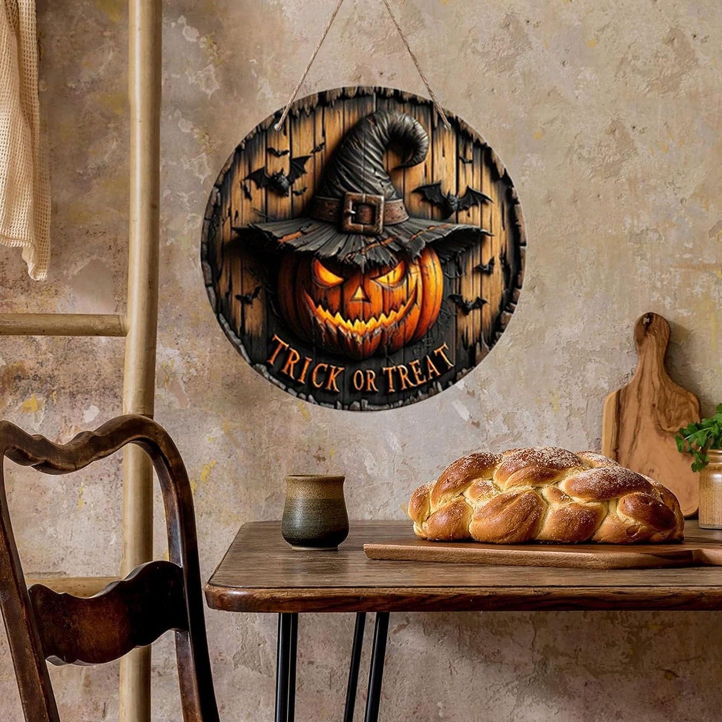 Halloween Decorations, Wood Sign Pumpkin Ornaments, Wicked Pumpkins with Hats, Indoor Outdoor Home Halloween Decor